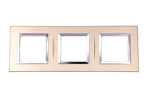 PLAQUE BELLA 43 CARREE CHAMPAGNE AVEC CADRE CHROME 2+2+2 MODULES