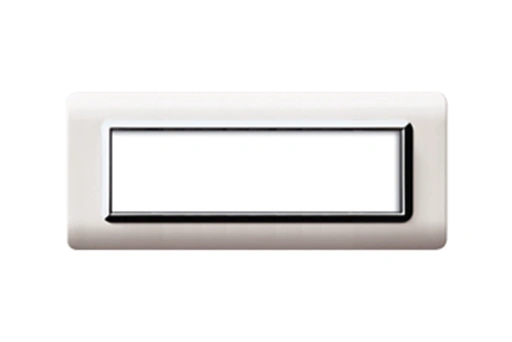 PLAQUE TECHNOPOLYMERE 44 RECTANGULAIRE BLANC AVEC CADRE CHROME 7 MODULES